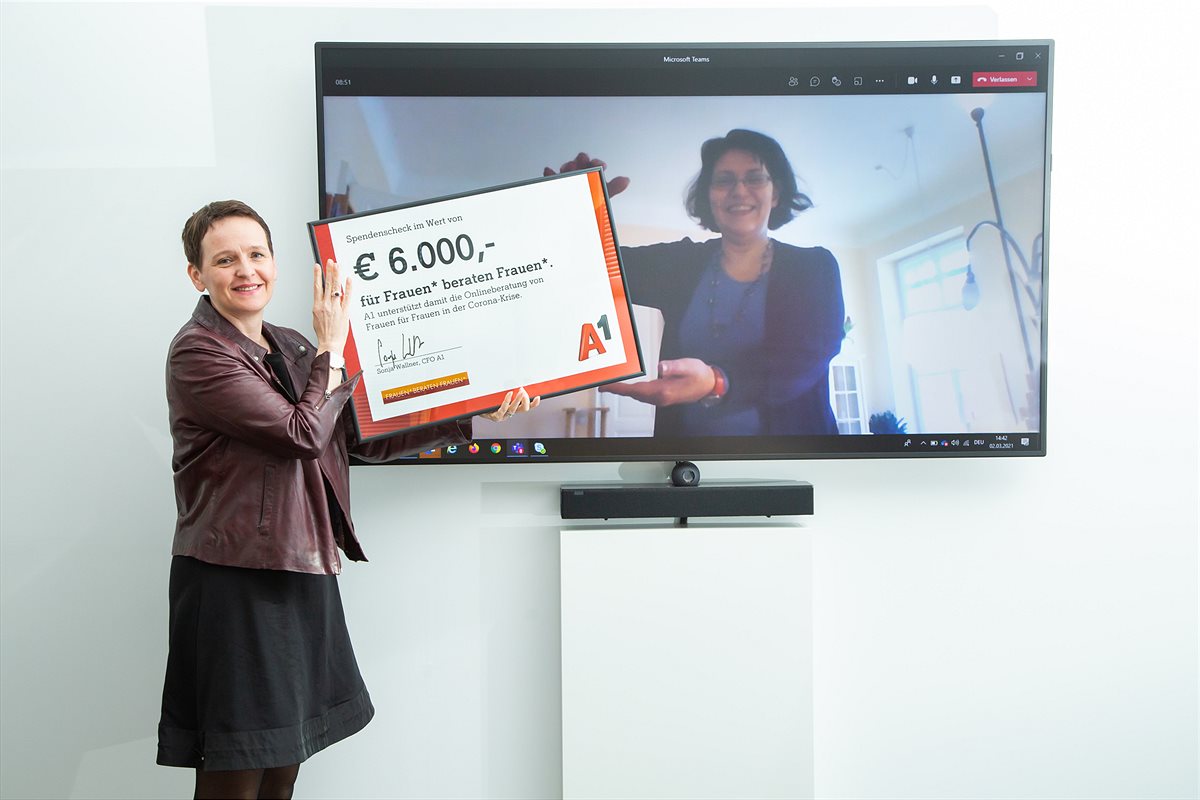 Virtuelle Spendenübergabe: A1 spendet 6.000,- Euro an Frauen* beraten Frauen* 
