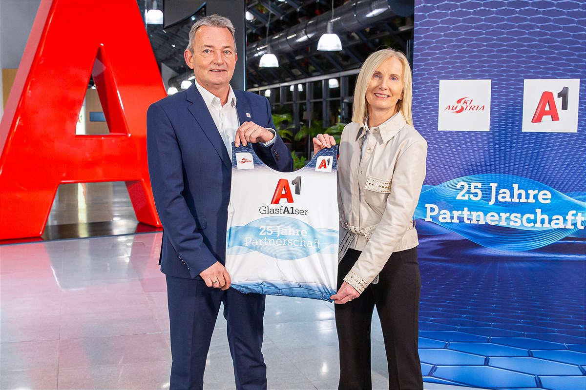 A1 Österreich CEO Marcus Grausam und ÖSV-Präsidentin Roswitha Stadlober 